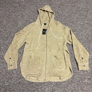 Buckle Black Hoodie Womens Small Full Zip Sweatshirt Ribbed Longer Length Tan